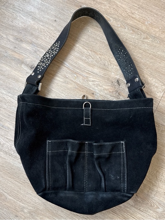 Tylie Malibu Handbags - Vintage Tylie Malibu Black Suede Shoulder Bag with Studded Strap